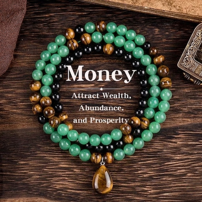 ✨ Money Attraction Necklace With GreenAventurine & Tiger Eye Pendant Healing Crystal Stone