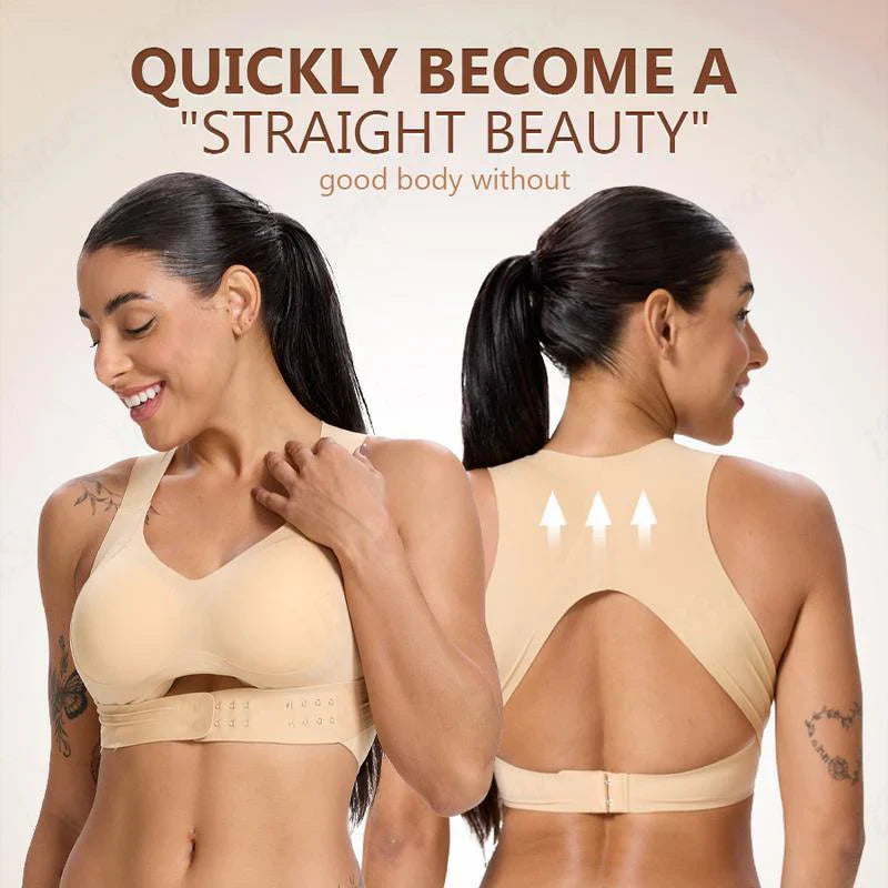 [Postural correction] Women's Beige Wireless Bra, Soft Breathable Non-removable Moulded  Cups