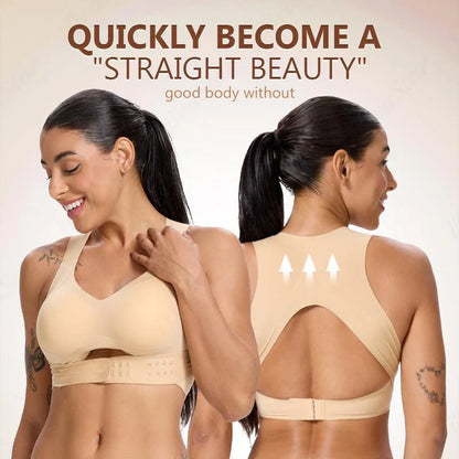 [Postural correction] Women's Beige Wireless Bra, Soft Breathable Non-removable Moulded  Cups